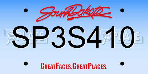 SP3S410 South Dakota License Plate