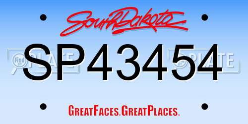 SP43454 South Dakota License Plate