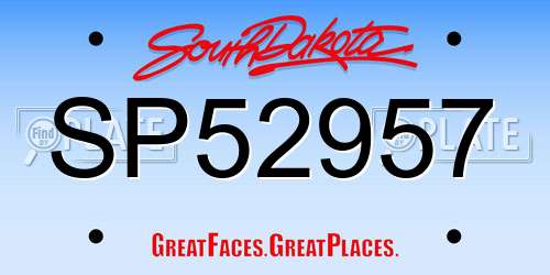 SP52957 South Dakota License Plate