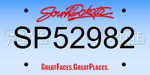 SP52982 South Dakota License Plate