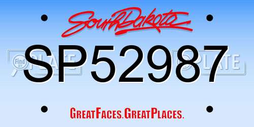 SP52987 South Dakota License Plate