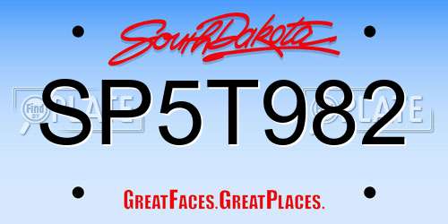 SP5T982 South Dakota License Plate