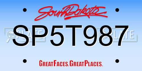 SP5T987 South Dakota License Plate