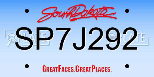 SP7J292 South Dakota License Plate
