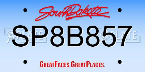 SP8B857 South Dakota License Plate