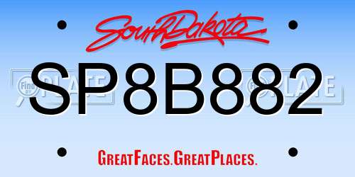 SP8B882 South Dakota License Plate