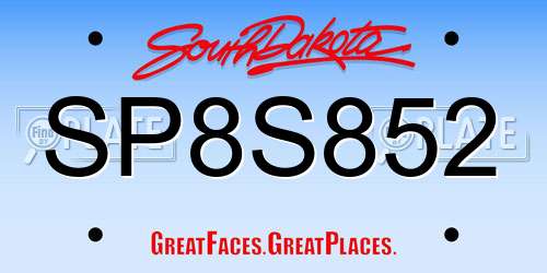 SP8S852 South Dakota License Plate