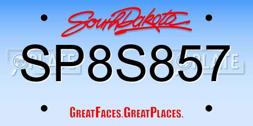 SP8S857 South Dakota License Plate