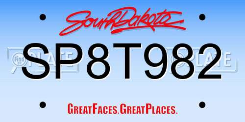 SP8T982 South Dakota License Plate