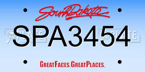 SPA3454 South Dakota License Plate