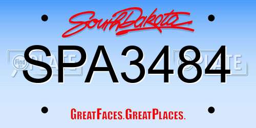 SPA3484 South Dakota License Plate