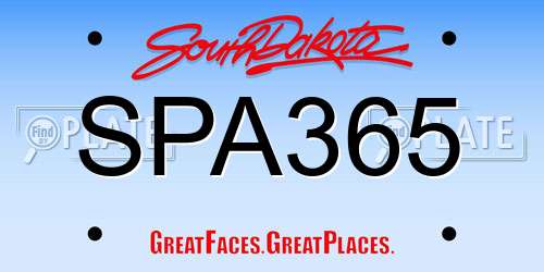 SPA365 South Dakota License Plate