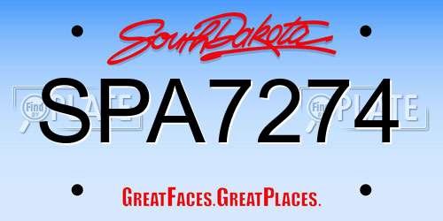 SPA7274 South Dakota License Plate