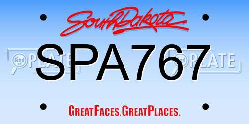 SPA767 South Dakota License Plate