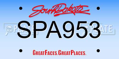 SPA953 South Dakota License Plate