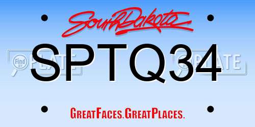 SPTQ34 South Dakota License Plate