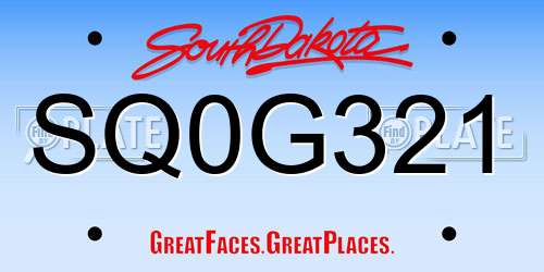 SQ0G321 South Dakota License Plate