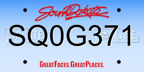 SQ0G371 South Dakota License Plate