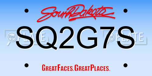 SQ2G7S South Dakota License Plate