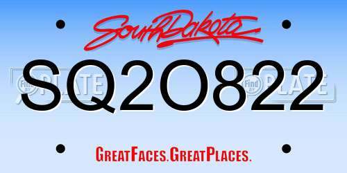SQ2O822 South Dakota License Plate