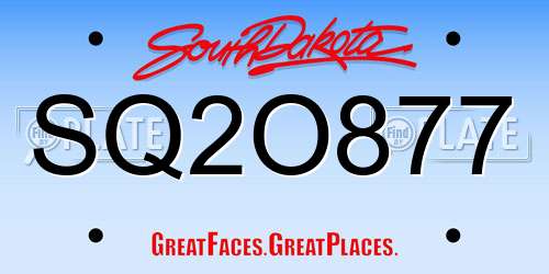 SQ2O877 South Dakota License Plate