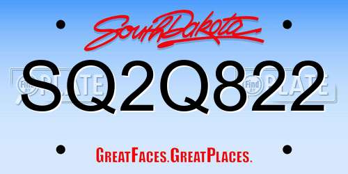 SQ2Q822 South Dakota License Plate