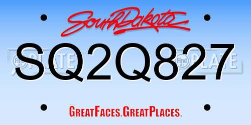 SQ2Q827 South Dakota License Plate