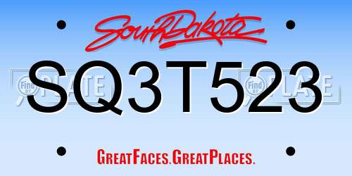 SQ3T523 South Dakota License Plate