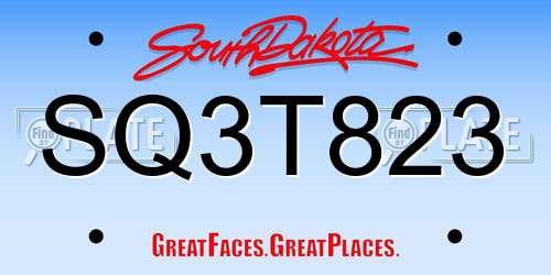 SQ3T823 South Dakota License Plate