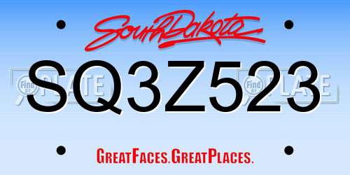 SQ3Z523 South Dakota License Plate