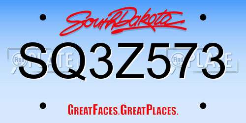 SQ3Z573 South Dakota License Plate