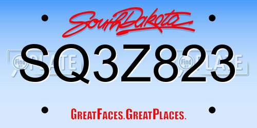 SQ3Z823 South Dakota License Plate