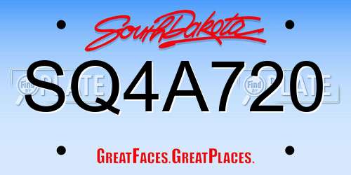 SQ4A720 South Dakota License Plate