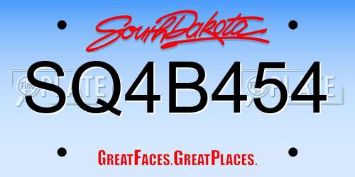 SQ4B454 South Dakota License Plate