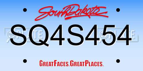 SQ4S454 South Dakota License Plate