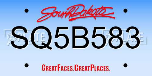 SQ5B583 South Dakota License Plate