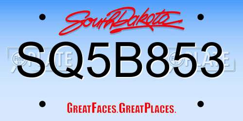 SQ5B853 South Dakota License Plate