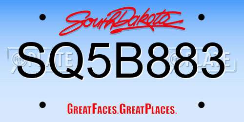 SQ5B883 South Dakota License Plate