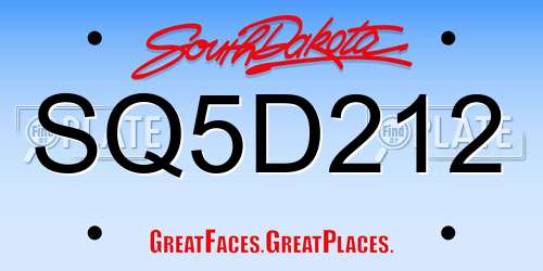 SQ5D212 South Dakota License Plate