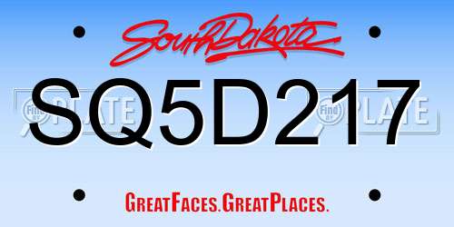 SQ5D217 South Dakota License Plate