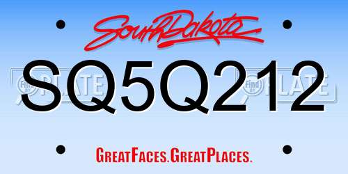 SQ5Q212 South Dakota License Plate