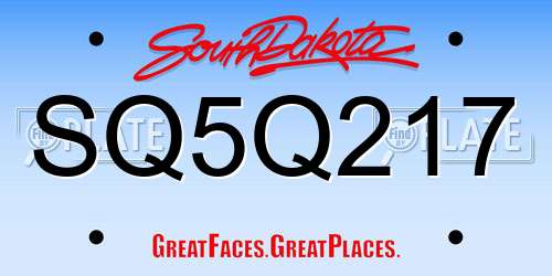 SQ5Q217 South Dakota License Plate