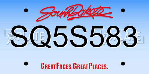 SQ5S583 South Dakota License Plate