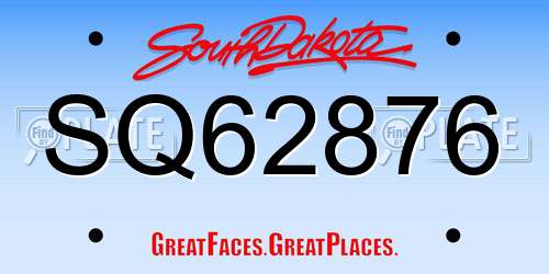 SQ62876 South Dakota License Plate