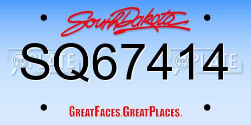 SQ67414 South Dakota License Plate
