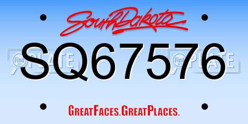 SQ67576 South Dakota License Plate