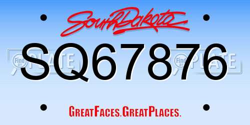 SQ67876 South Dakota License Plate