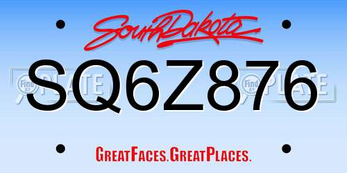 SQ6Z876 South Dakota License Plate