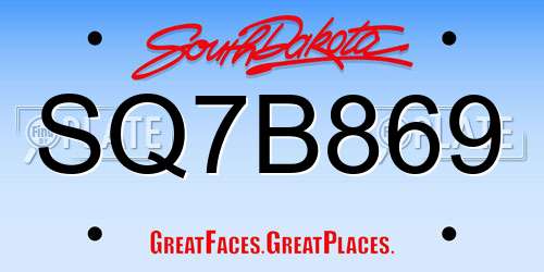 SQ7B869 South Dakota License Plate