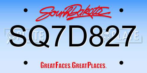 SQ7D827 South Dakota License Plate